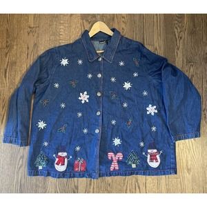 NorthCrest Women Shirt Plus 26/28 Denim Embroidered Holiday Christmas, 4XL